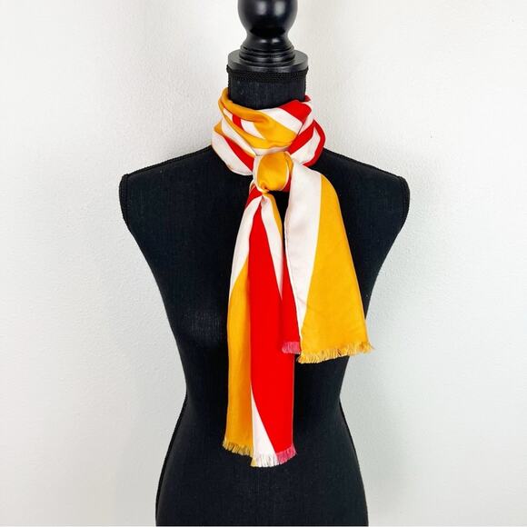 Vintage Echo Scarf Rolled Hem Groovy 70s Vibe Red Gold Pink Reversible - Picture 4 of 9